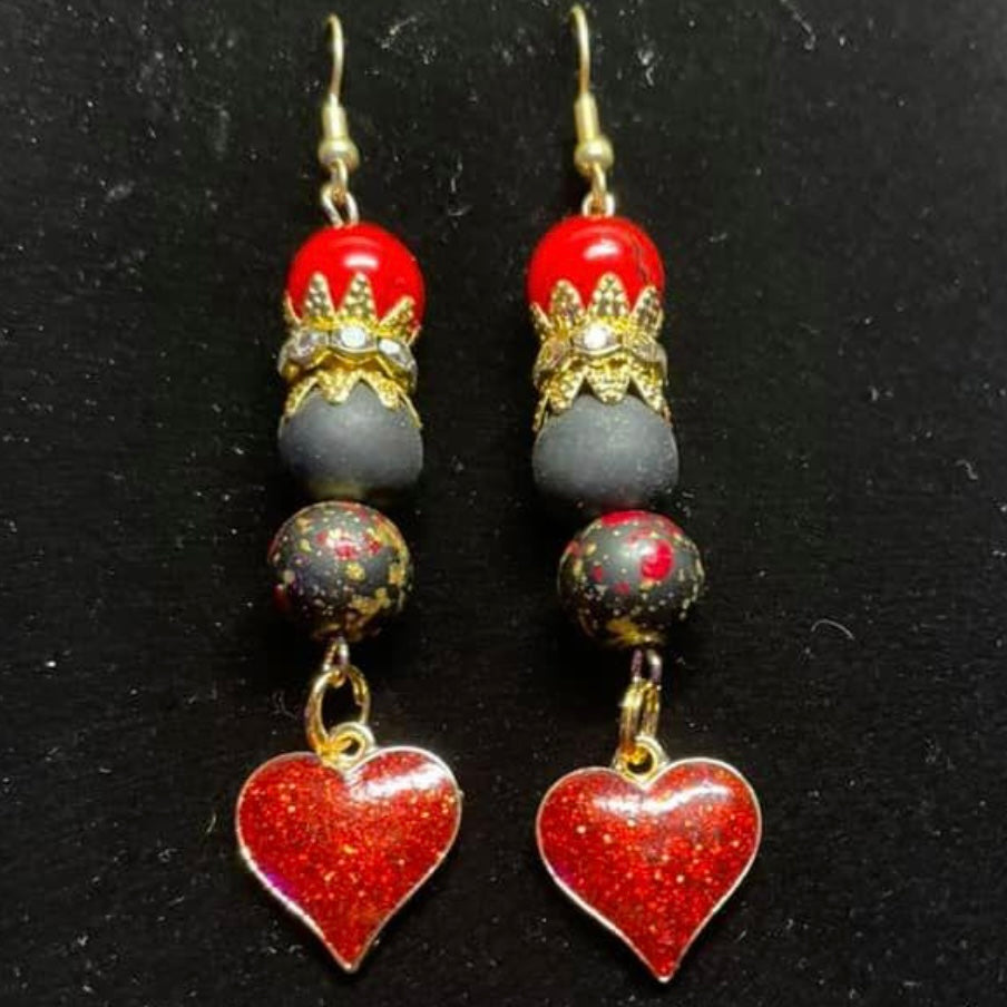 Red hearts sparkle earrings