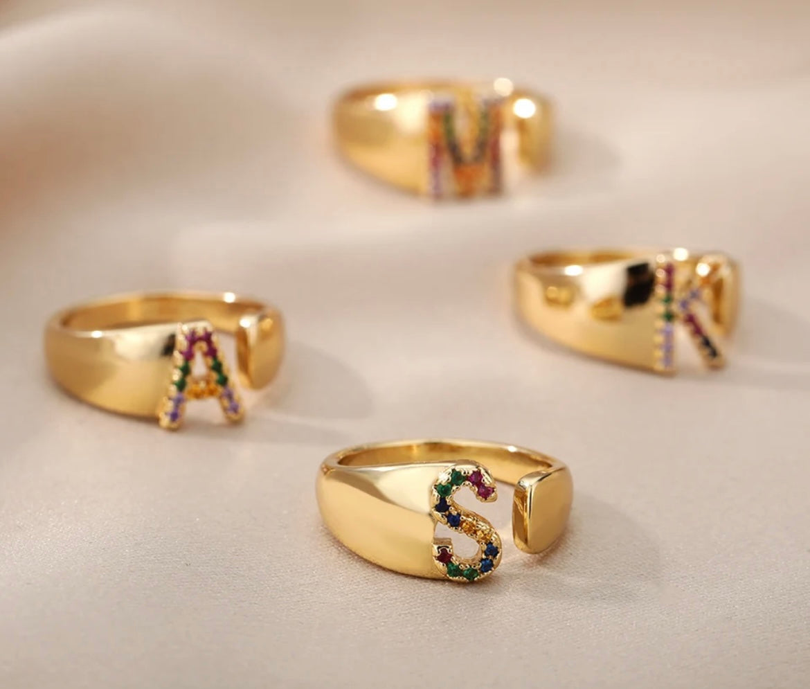 Initial gold plated rings adjustable