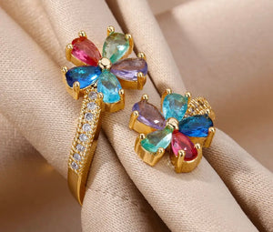 Dual Multicolor flower ring