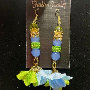 Flower green and blue earrings