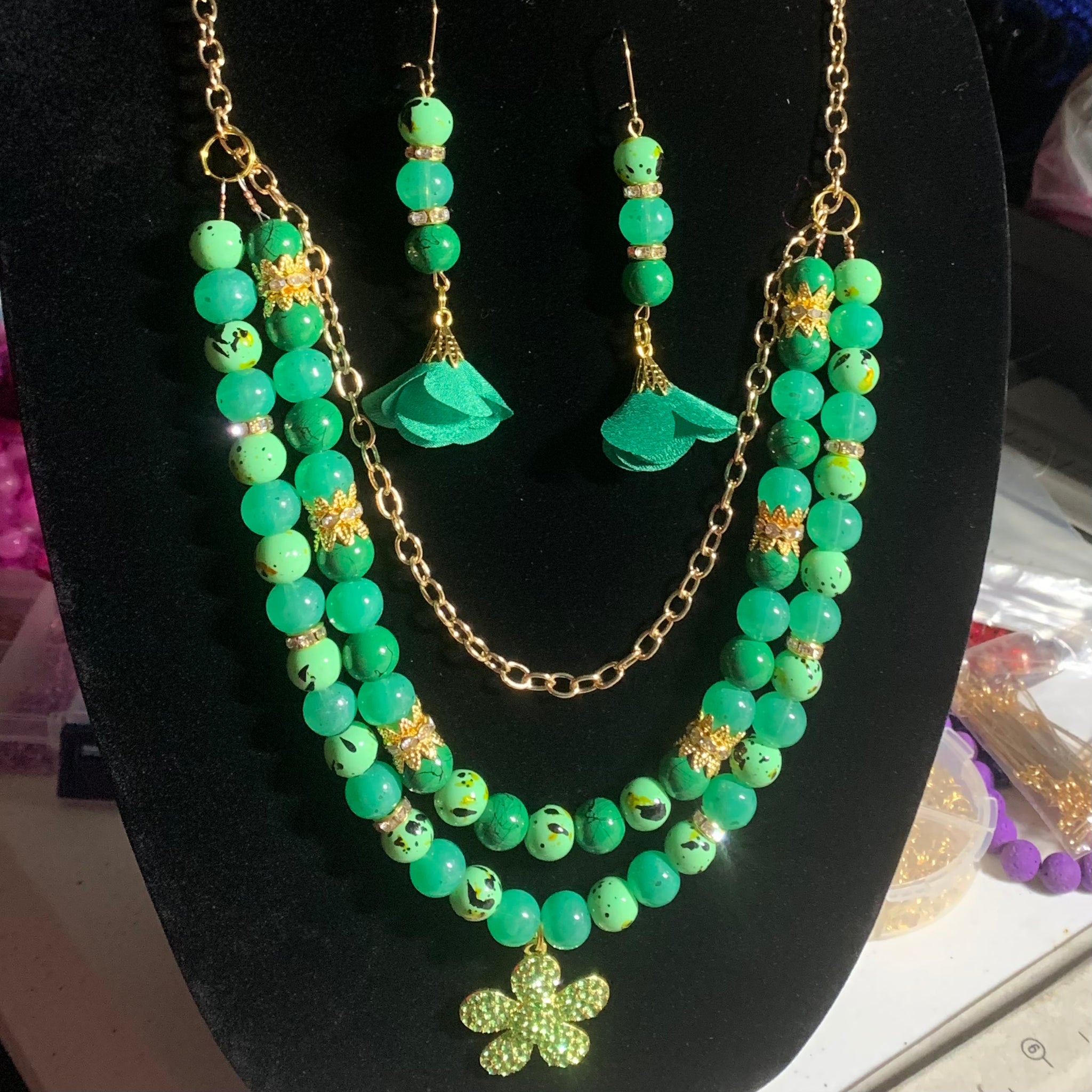 Mean green handmade jewelry set