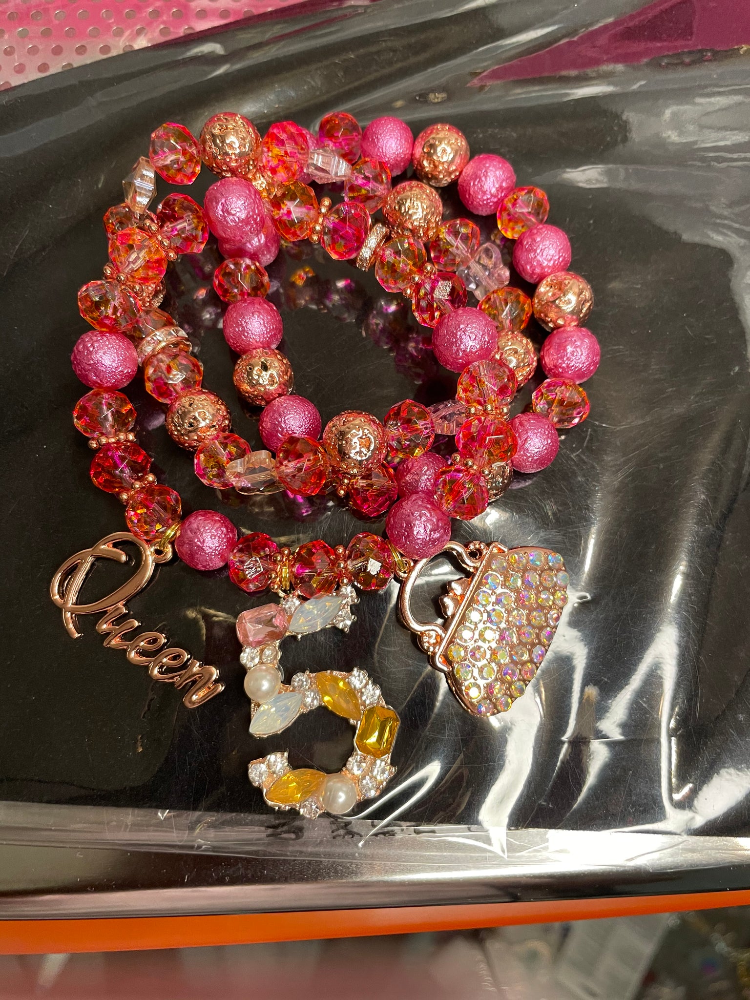 Rosy pink bracelets stack