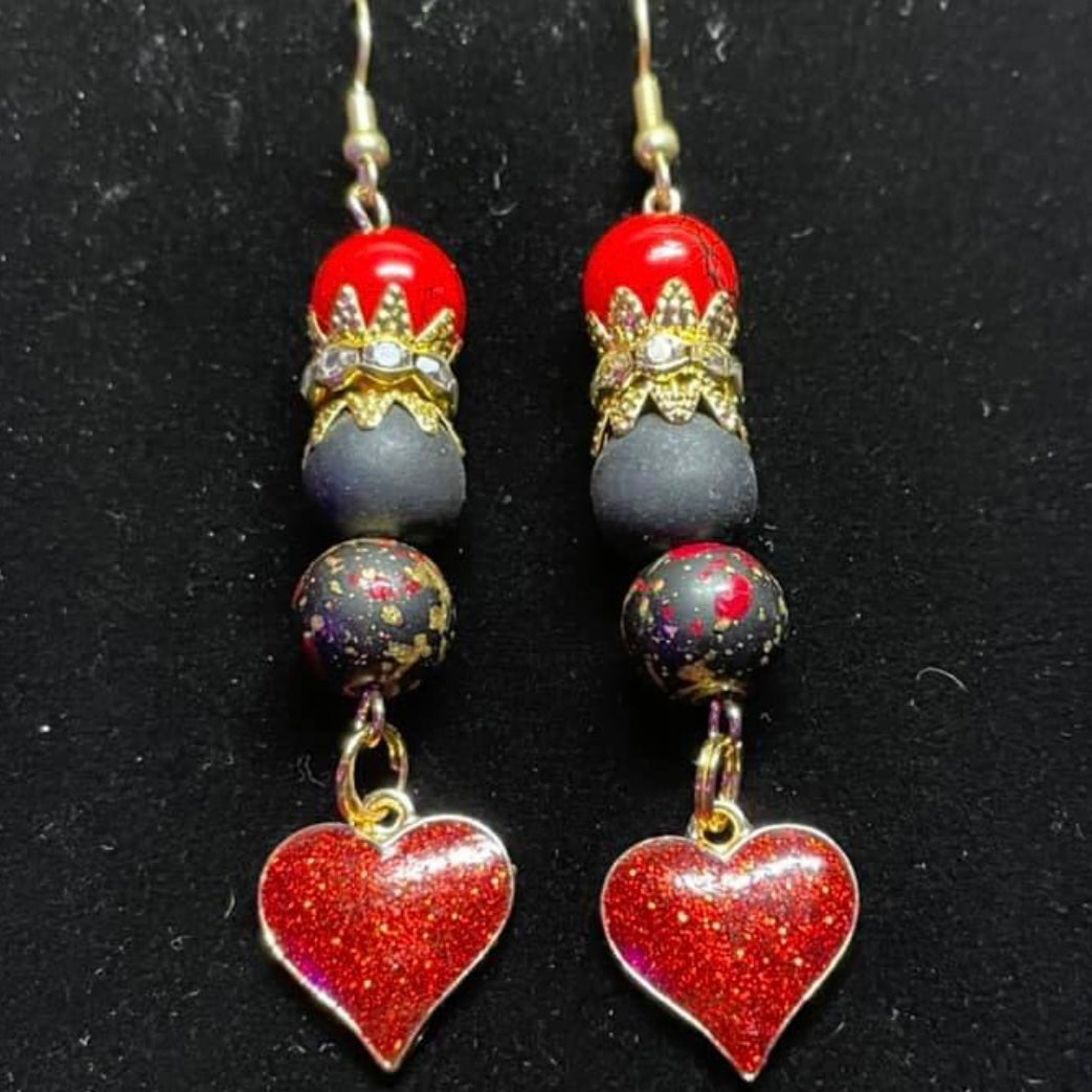 Red hearts sparkle earrings