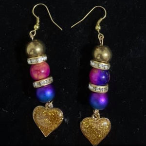 Gold hearted moon earrings