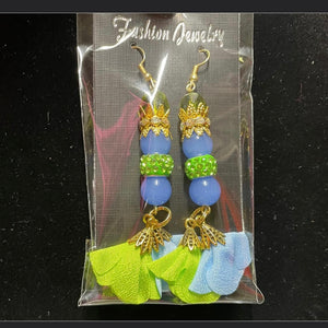 Flower green and blue earrings